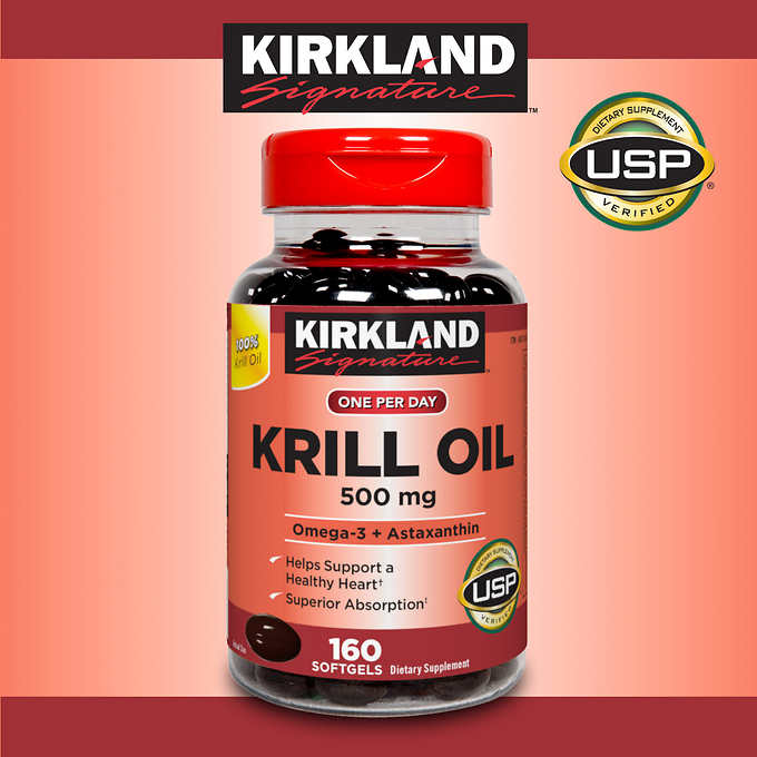 Kirkland Signature Krill Oil 500 mg., 160 Softgels CoC ]160ɡ^